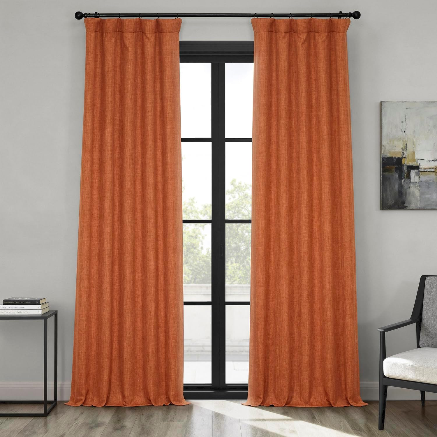 – Faux Linen Curtains for Living Room (1 Panel) – 50W X 96L – Textured Room Dark