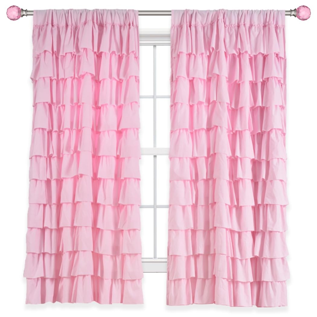 Pink Ruffle Curtain 54 Inch Length 1 Panel Shabby Chic Ruffled Coquette Curta…