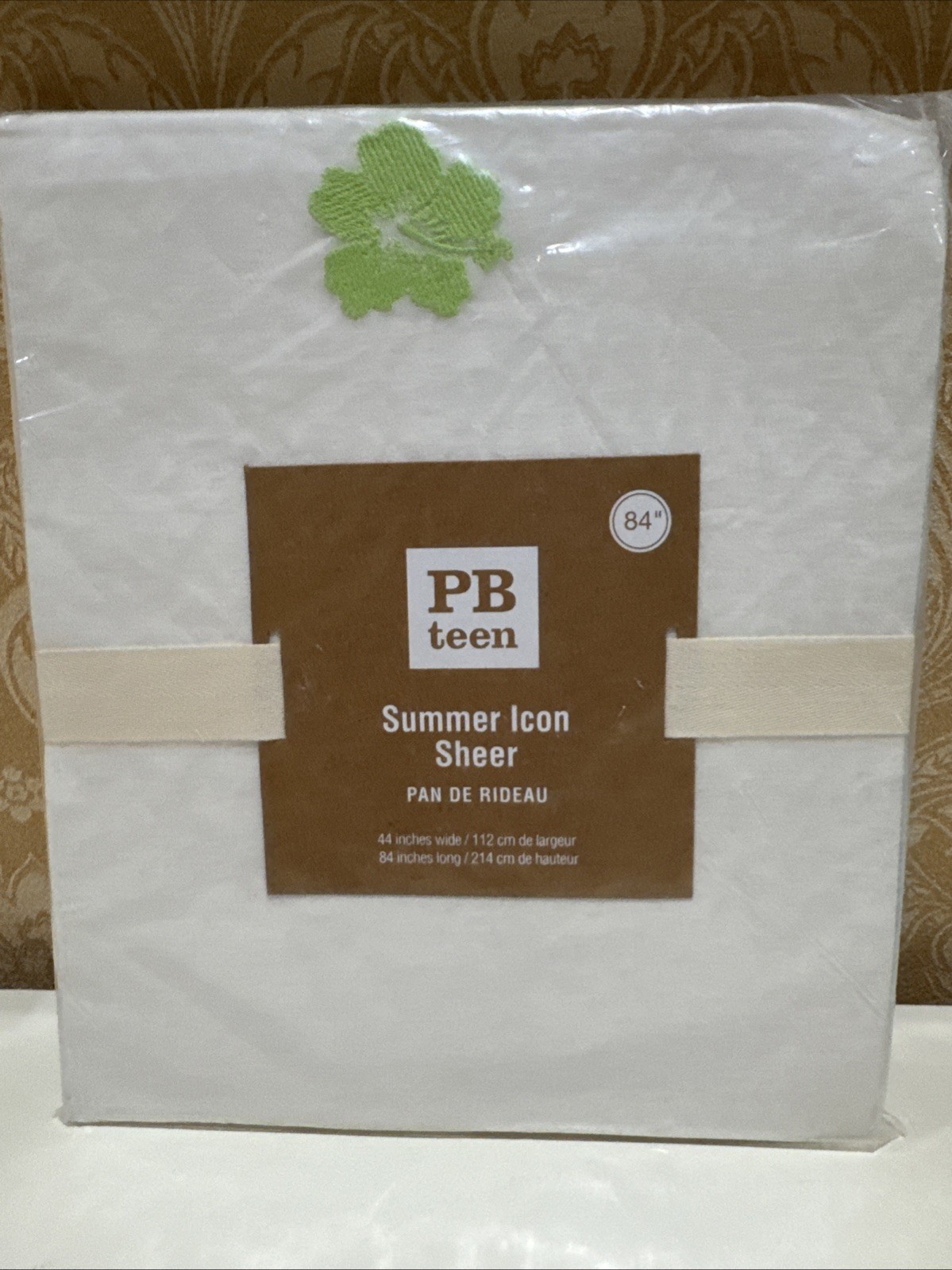 NWT Pottery Barn Teen “ Summer Icon” Sheer Curtain Green Embroidered Flower Icon