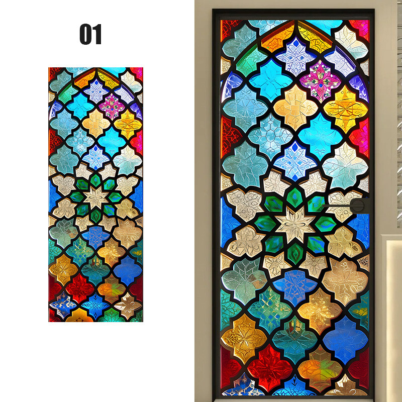 Retro Rose Printed Stained Glass Sticker Back Adhesive Cling Bathroom Decor.