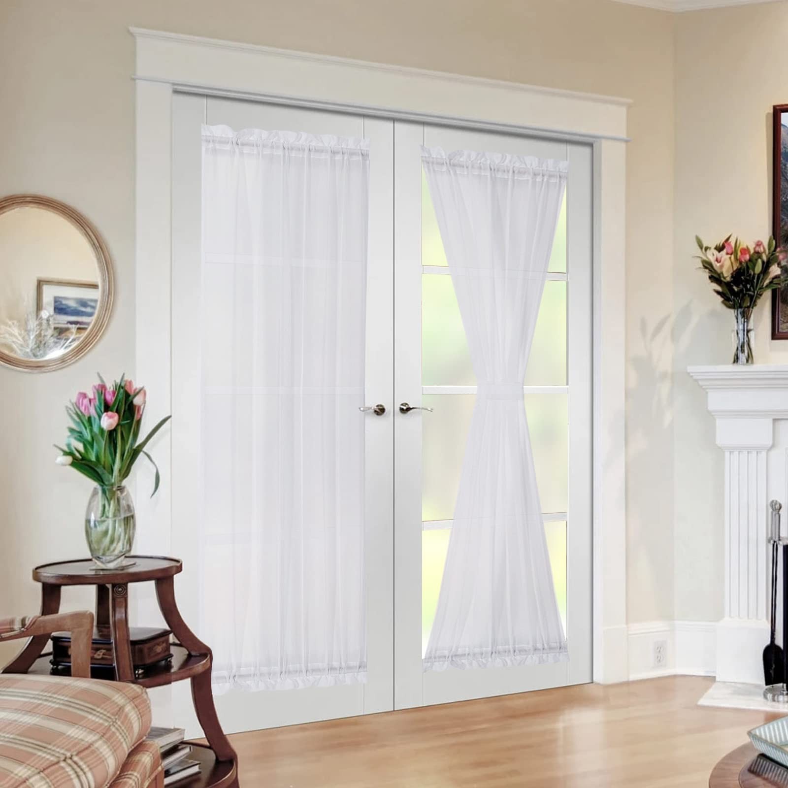 MIULEE 2 Panels Sidelight Curtains for French 40″W x 72″L (Pack of 2), White