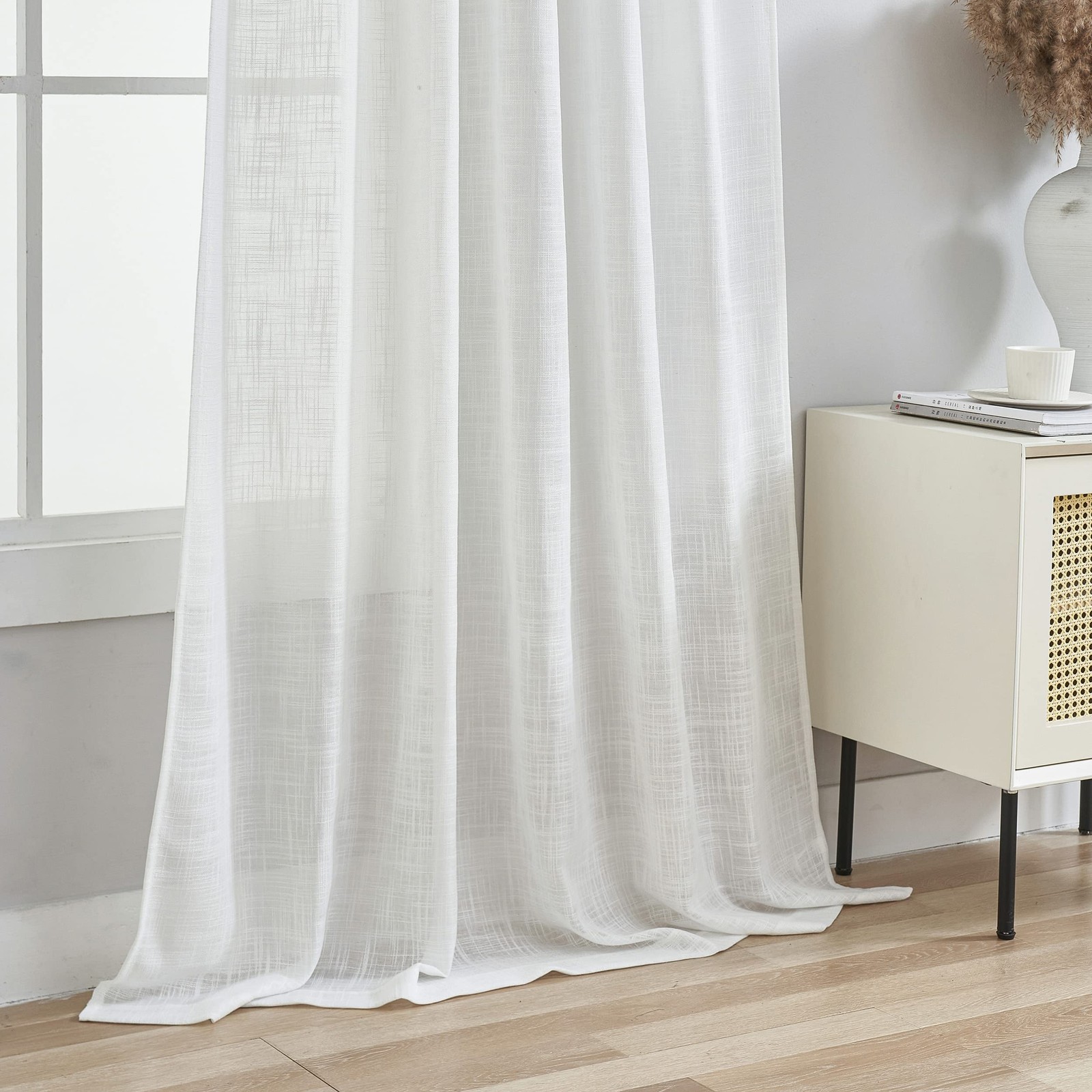 Semi Sheer Curtains- Light Filtering, Machine Washable Tab Top Drapes for Liv…