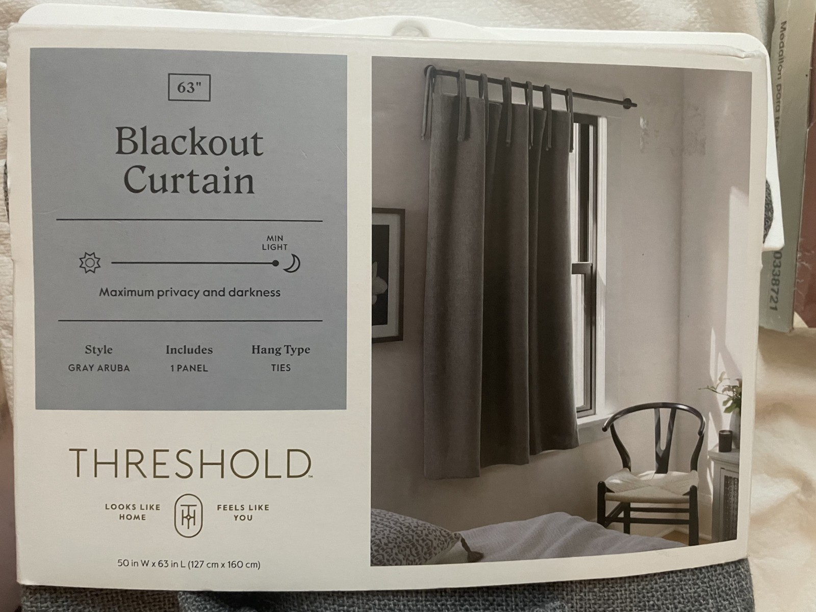 Threshold 63in Blackout Curtain Gray Aruba Ties