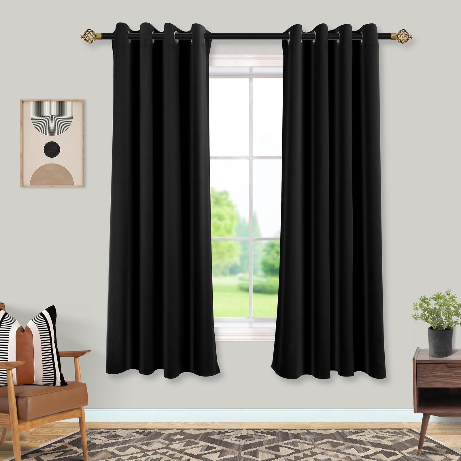 Mrs.Naturall Black Curtains for Bedroom Blackout 52 x 63 Inch Length 2 Panels…