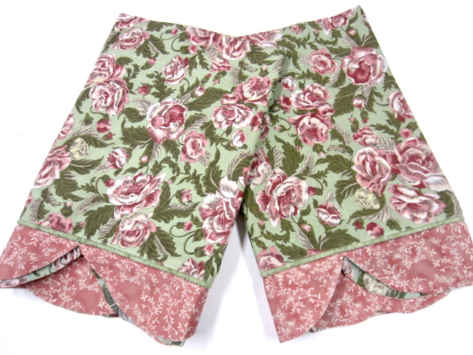 PAIR JC Penney Pink Green COTTAGE CORE Floral Scalloped Hem VALANCES 80″ W