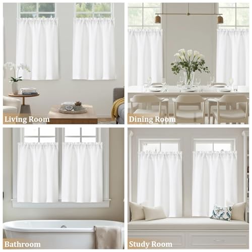 Kitchen Curtains 30 Inch Length – Semi Sheer 30″W x 30″L (Pack of 2) White