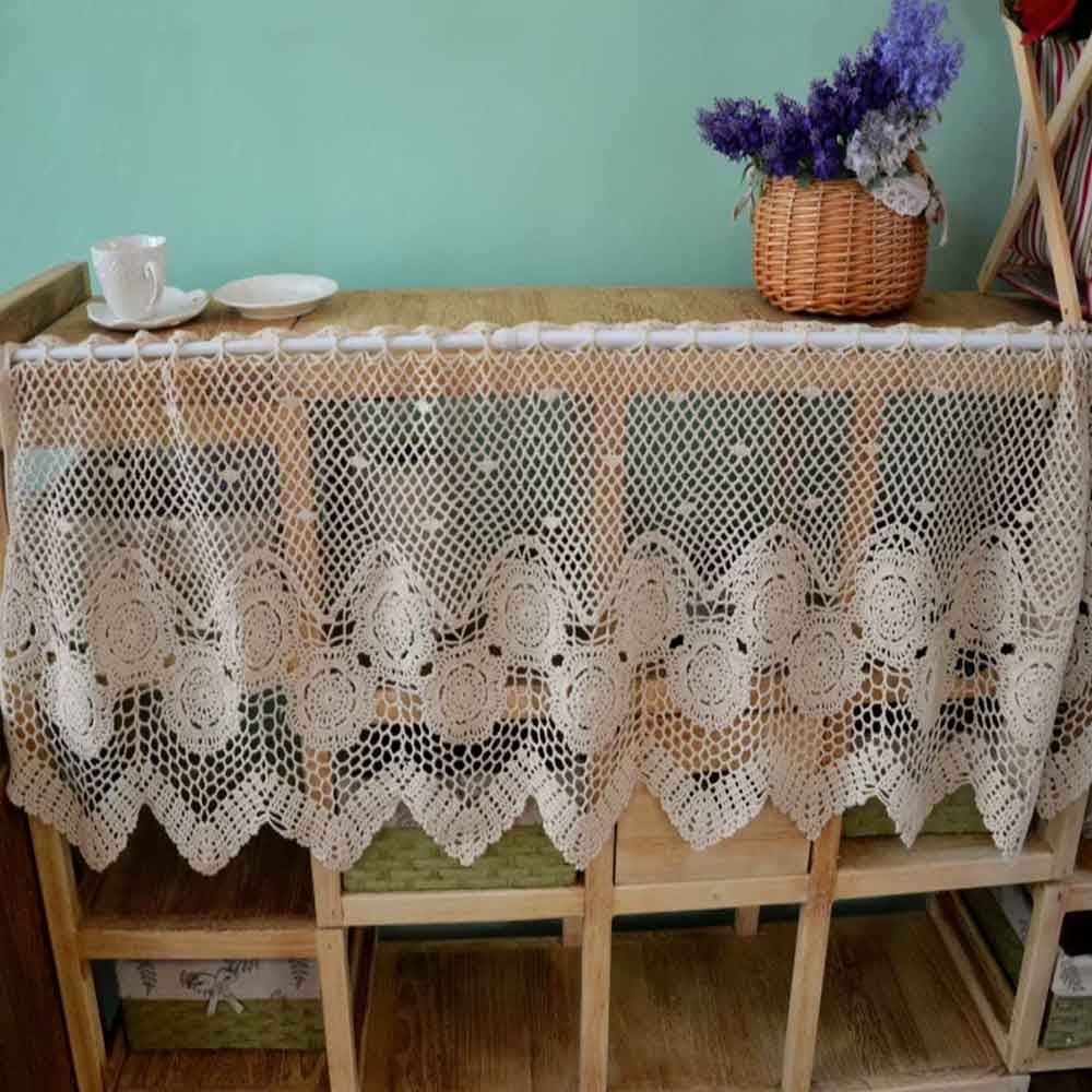 Vintage Hand Crochet Lace Kitchen Valance Cafe Short Curtain Farmhouse Decor