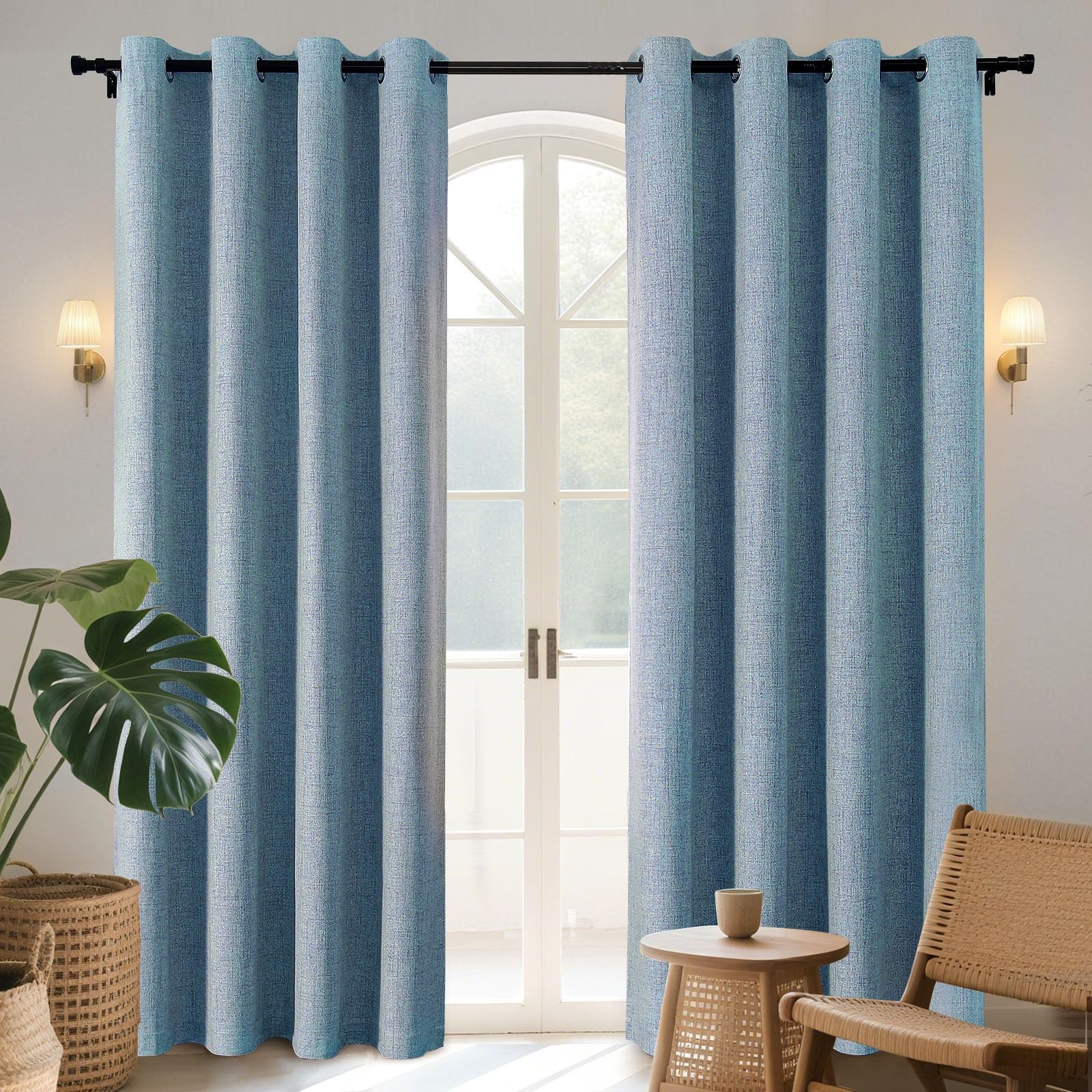 Light Blue Blackout Curtains 52W X 96L Pack Of 2 Energy Saving Thermal Insula…
