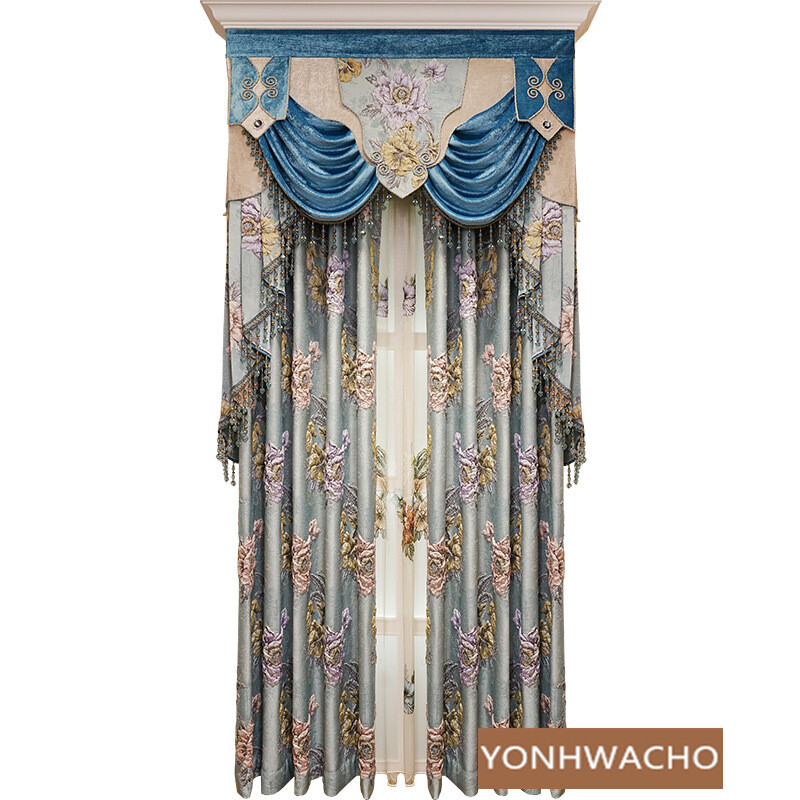 high precision jacquard thick blue shading cloth blackout curtain valance C1605