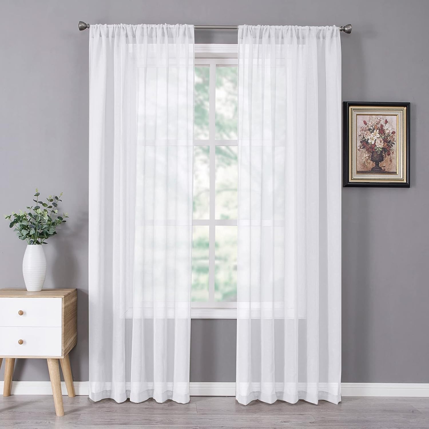 Lightweight 2-Piece White Sheer Curtains – 38×84 Faux Linen for Dreamy Interiors