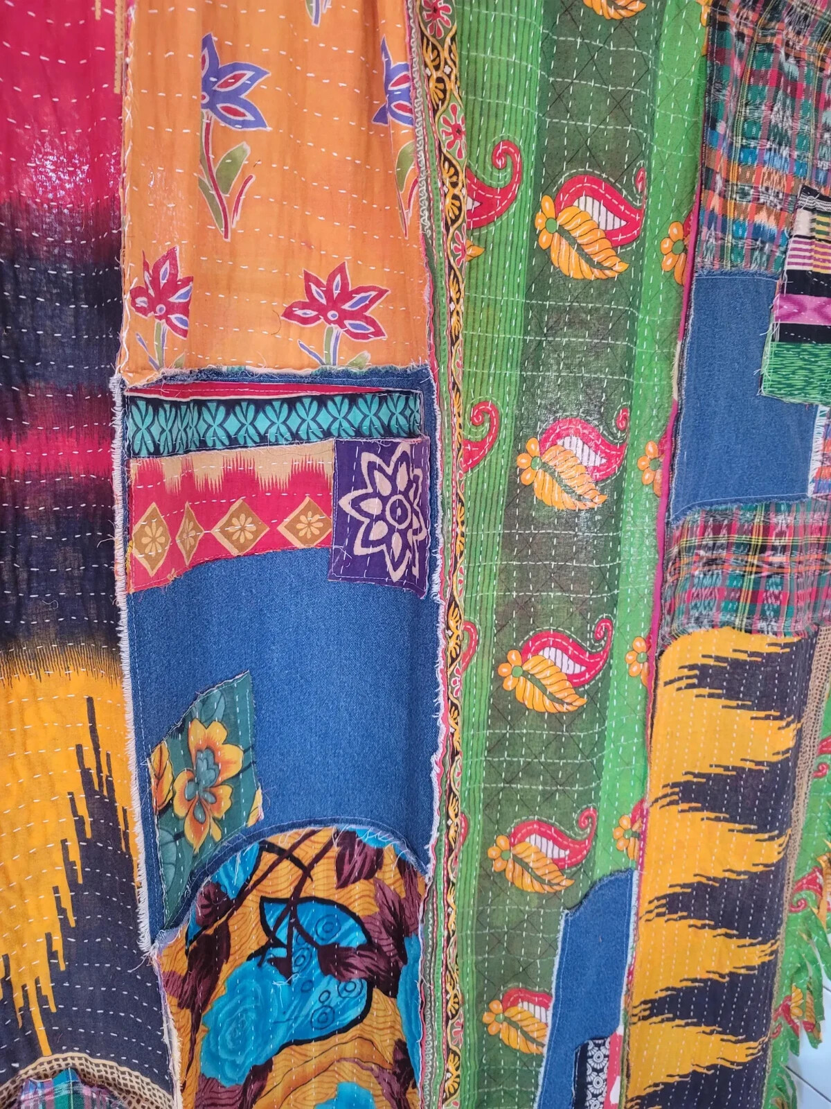 Indian Kantha Patchwork Curtain Drape Window Decor Multi Cotton Kantha Curtains