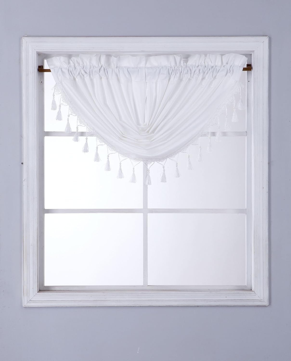 Microfiber Window Curtain Valance Swag with Tassels and Waterfall Rod Pocket