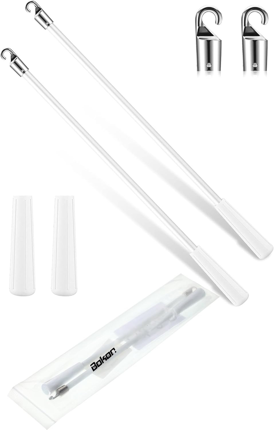 2 Pieces White Fiberglass Blind Wand Vertical Blinds Stick Replacement with Hook