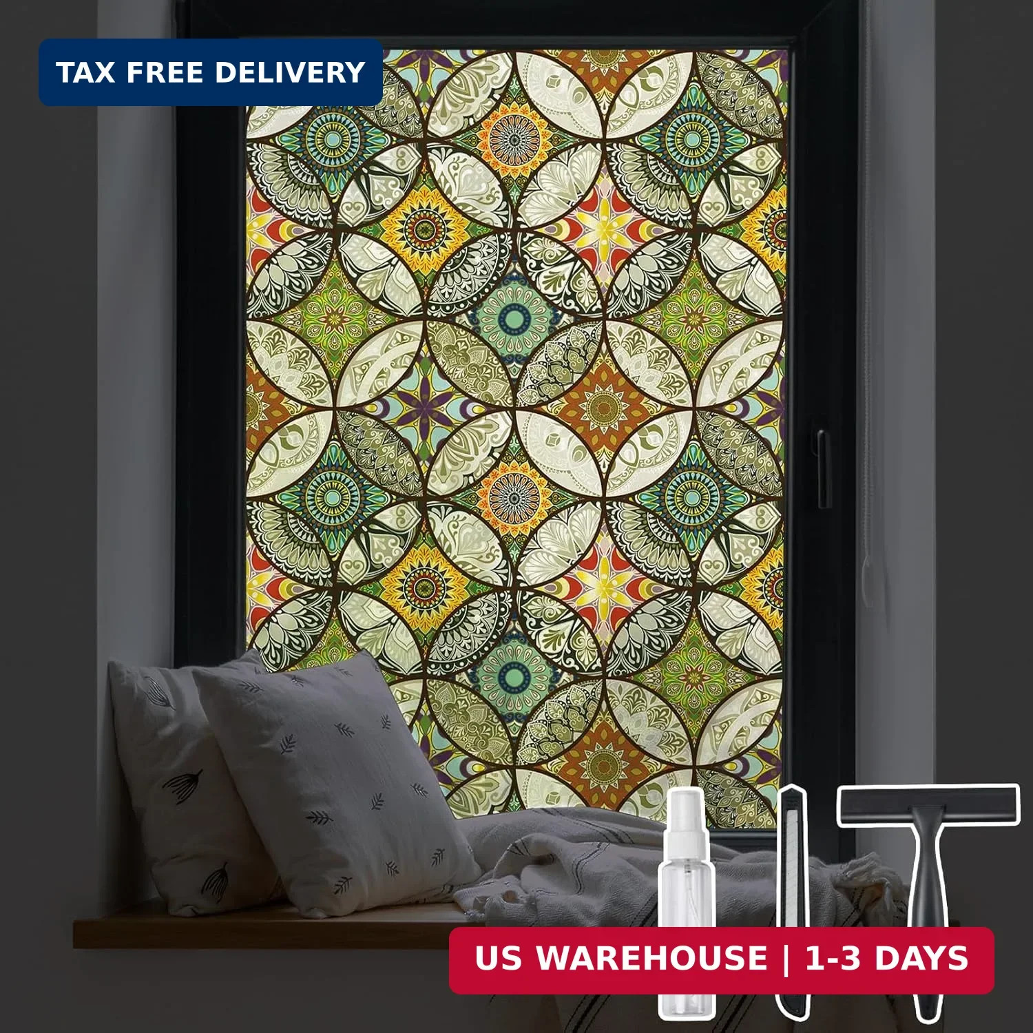 DKTIE Static Cling Decorative Window Film with Installation Tools | Non Adhesive