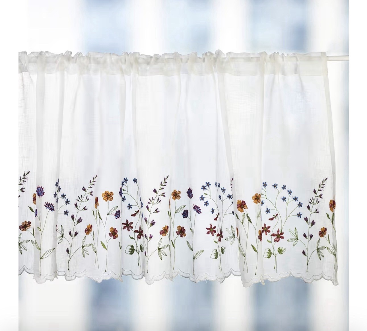 027 White Floral Embroidery Pastoral Style Valance W60XL18 inch 1 valance