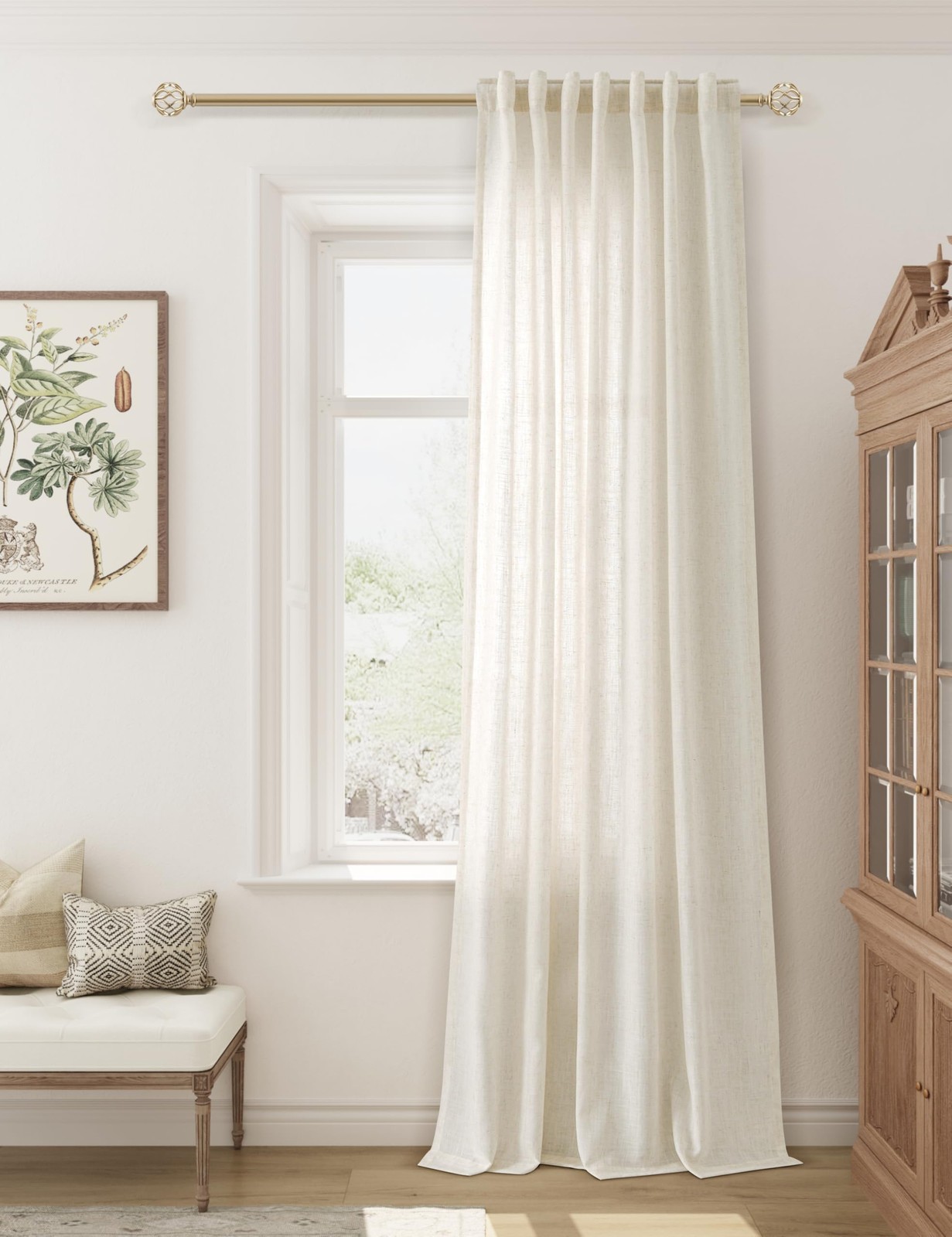 Guken Natural Cream Linen Curtains 84 inches 52″W x 84″L (Pack of 1),