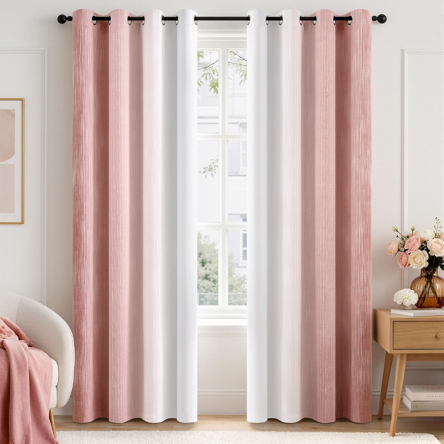 Pink Greyish White Ombre Blackout Curtains 52″W x 84″L Room Darkening Full