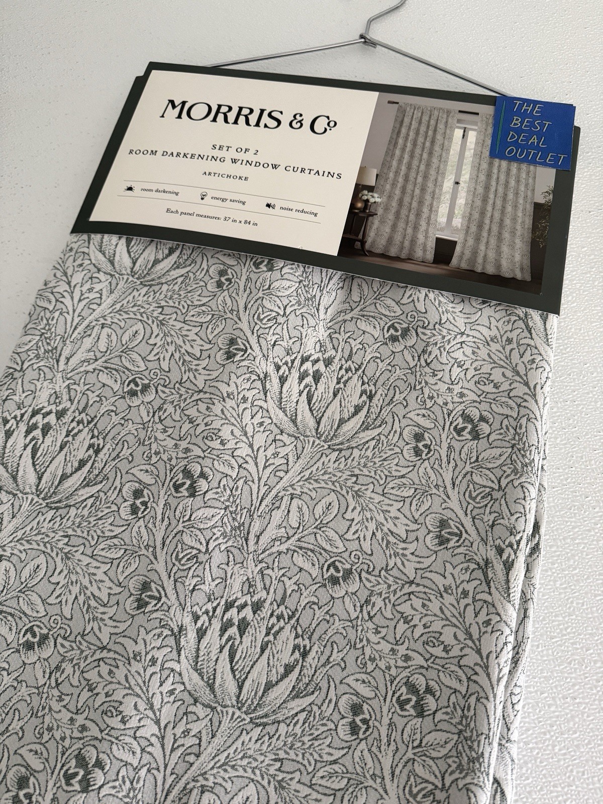 New Morris & C Window Curtains 2 Panels Darkening 37 x 84 Artichoke Sage Green