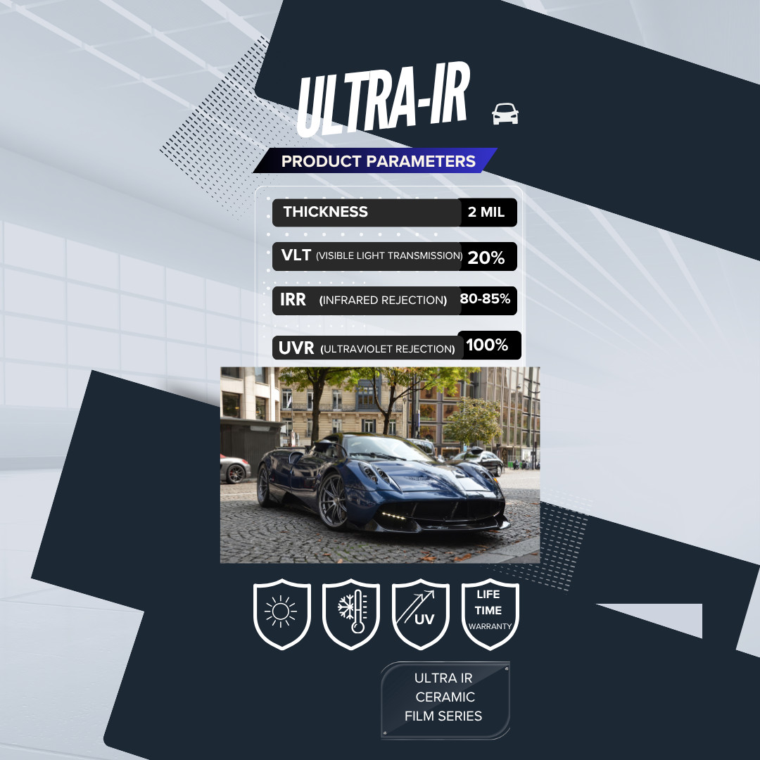 Ceramic Window Film Ultra IR Series 2Mil Heat & UV Protection,99.9%UVR,80-85%IRR