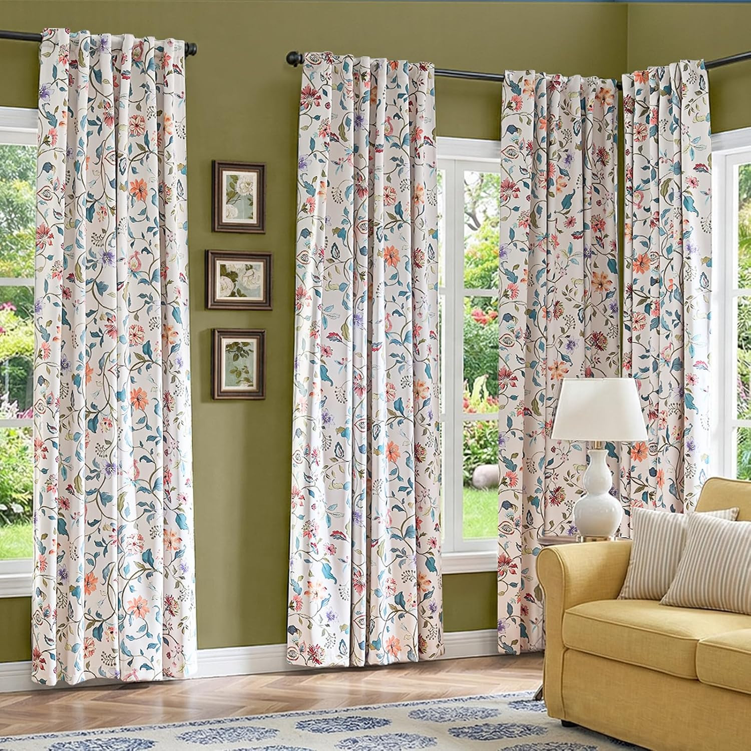 Hattie 95% Blackout Curtains Beige Floral Curtains 84 Inch Length Cream Drapes f