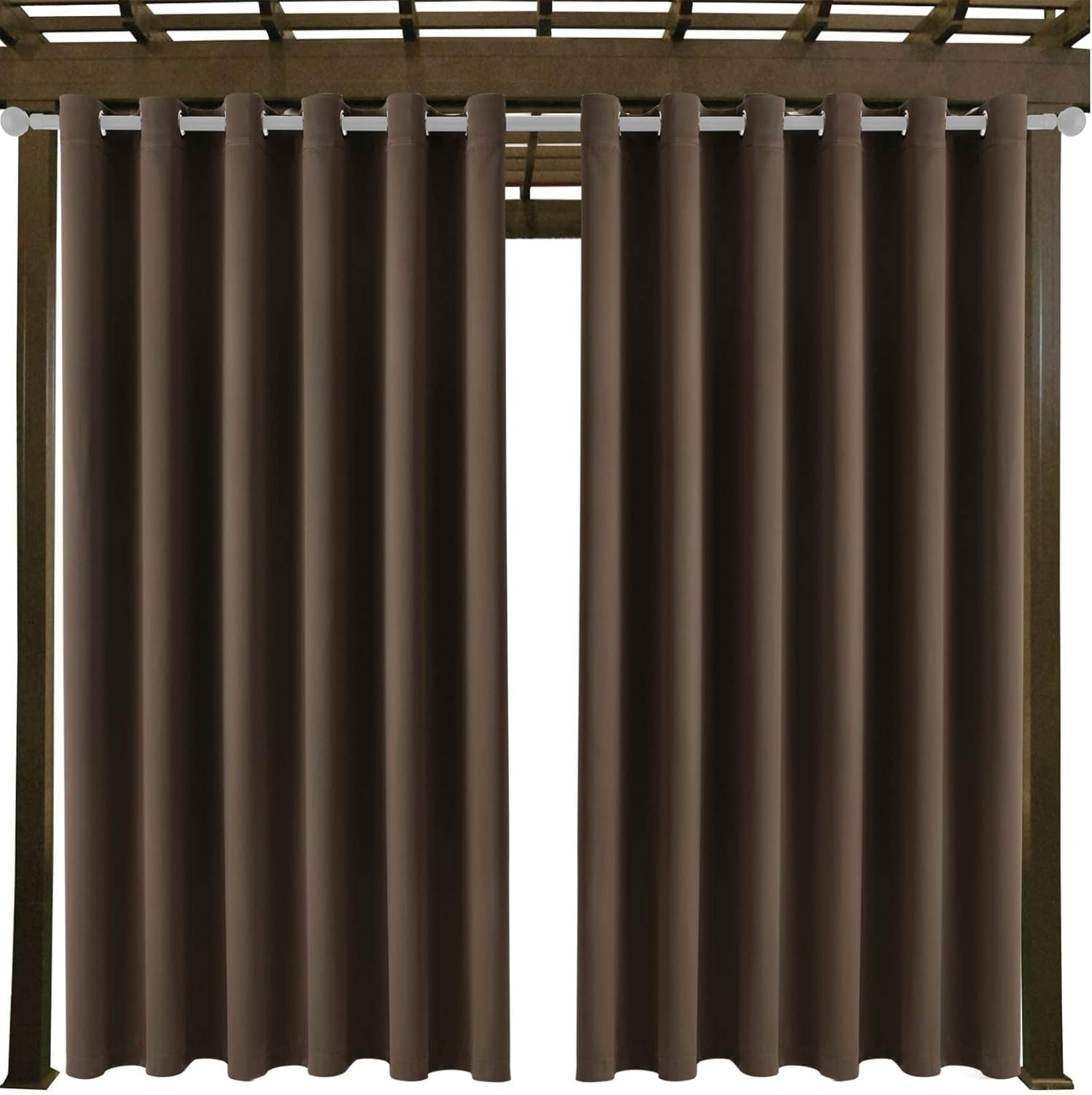 Waterproof Thermal Insulated Outdoor Curtains with Grommets, 2 Panels, Brown