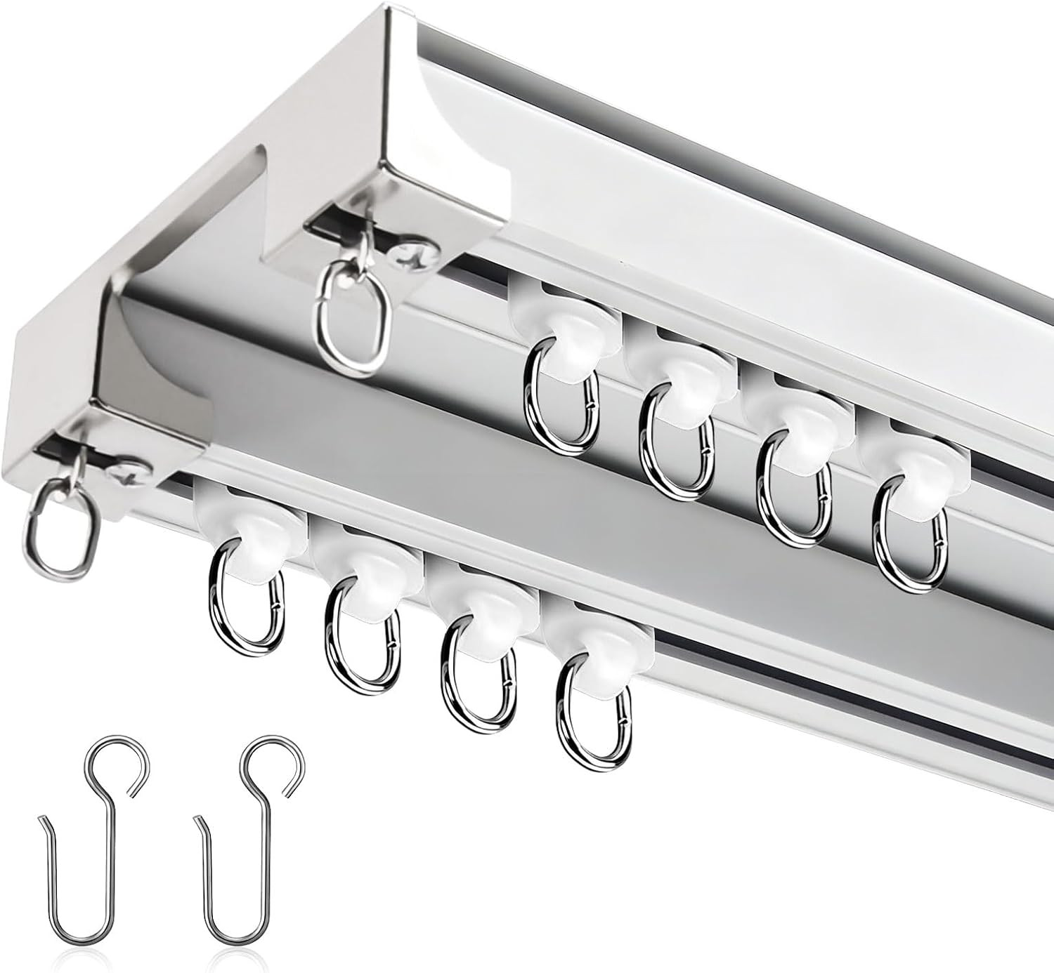 Silent Double Curtain Track Ceiling Mount White Track Curtain Rail Set Heavy Dut