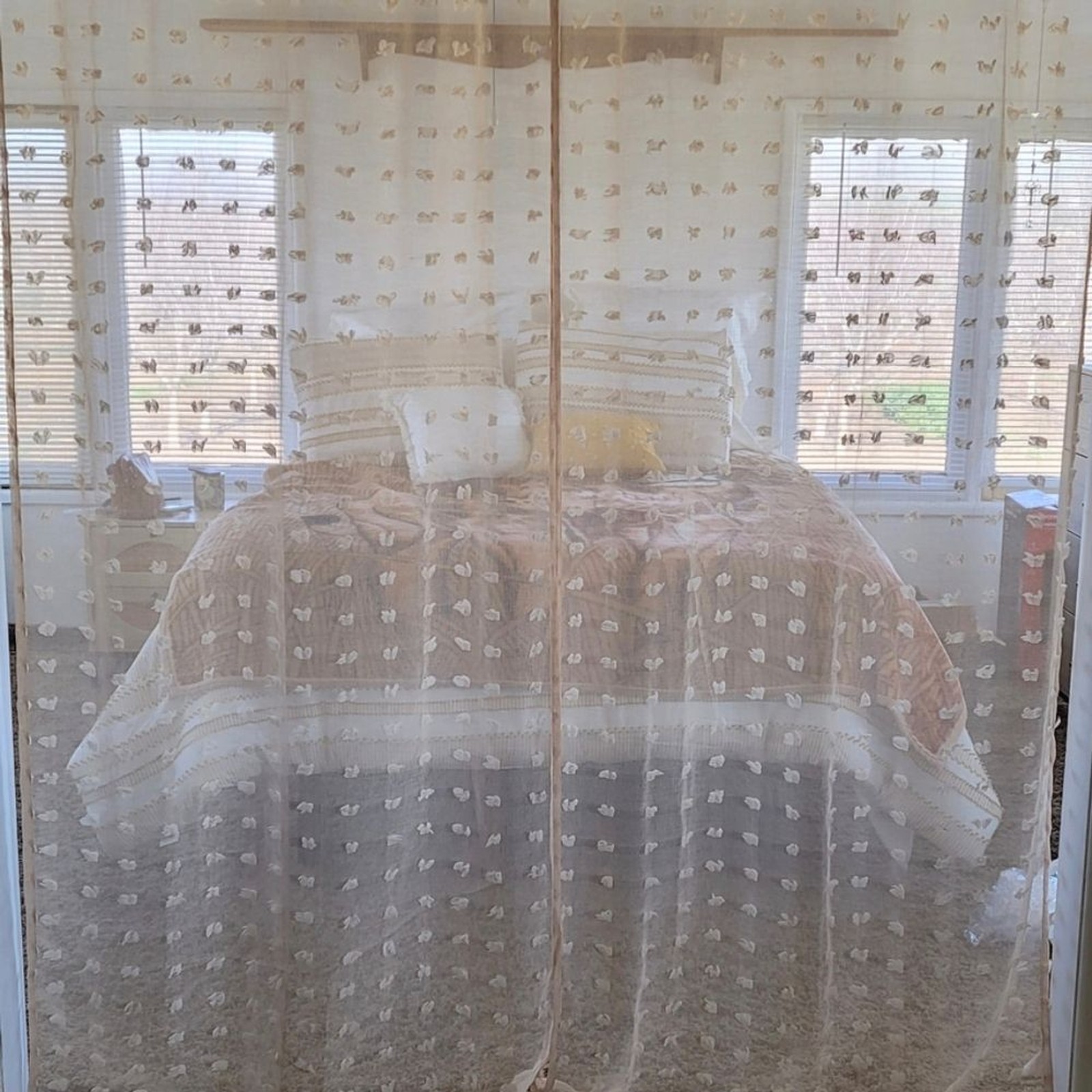 38×84 Light Filtering Tufted Semi Sheer Curtains Boho Farmhouse Beige 2 Panels