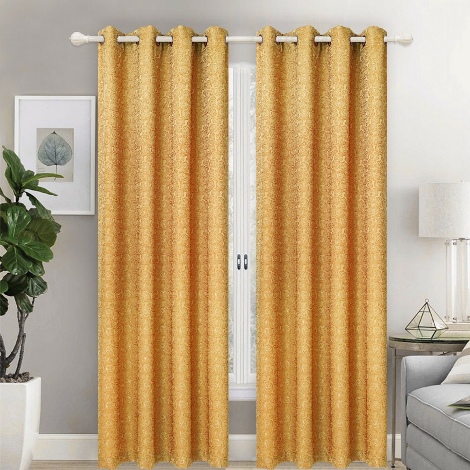 Floral Jacquard Embroidered Room Darkening Grommet Top Window Curtain Panel 8101