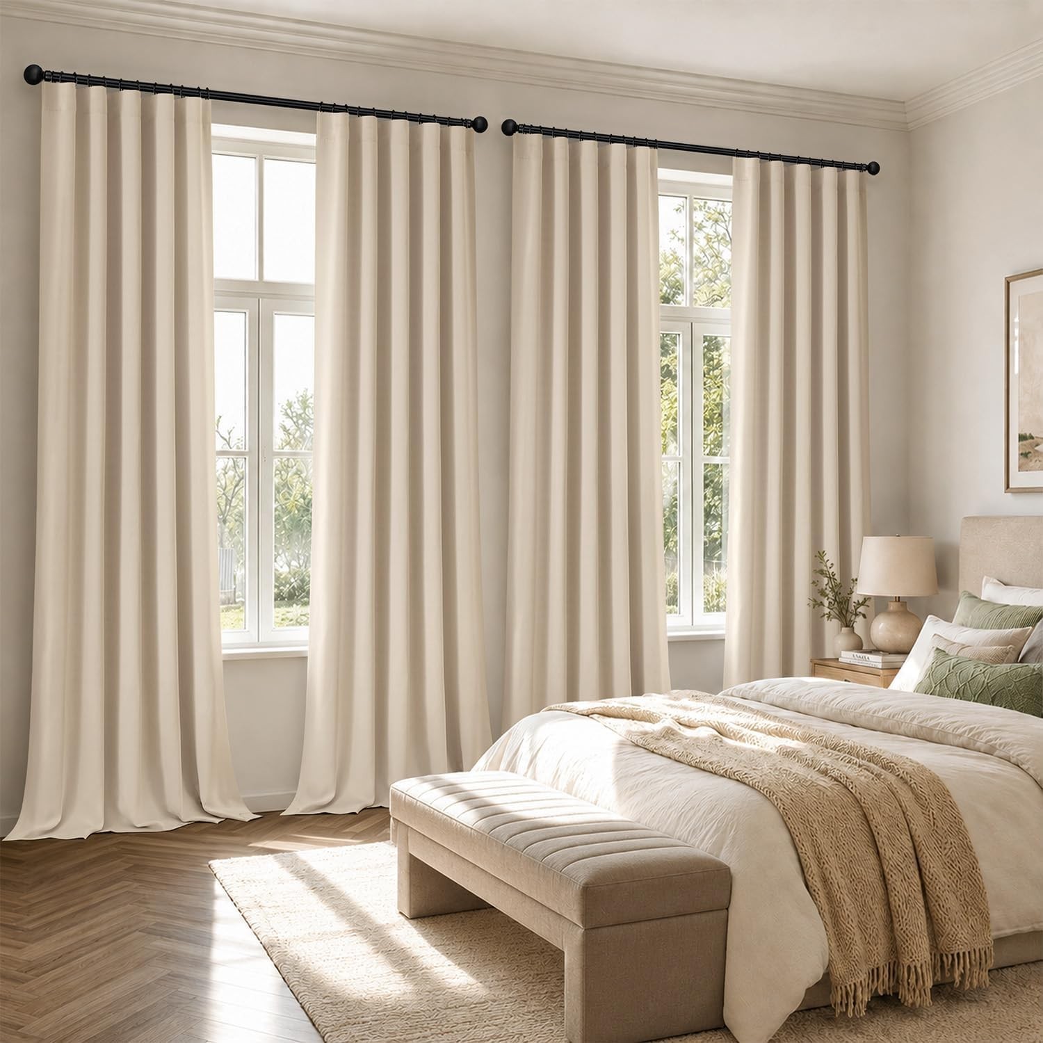 Cream Beige Pinch Pleat Blackout Curtains 96 Inch Length 2 Panels Set for Bed…