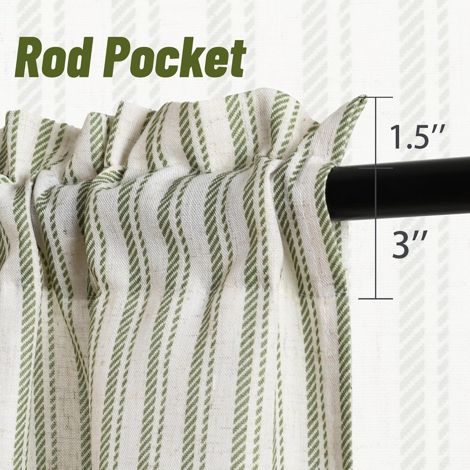 52X14 Inch Kitchen Valance – Thick Textured Linen Striped Window Valance Curtain