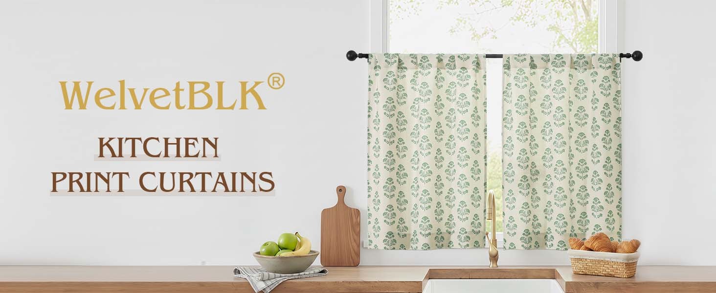 36 Inch Short Kitchen Window Curtains – Floral Boho Cafe Curtains for Kitchen,
