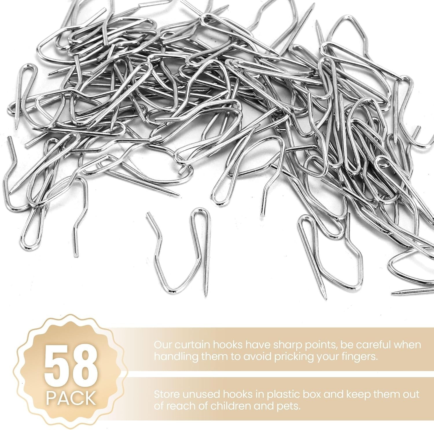 1.25IN Curtain Hooks for Drapes, 58PCS Rustproof Metal Drapery Hooks Pins fo…