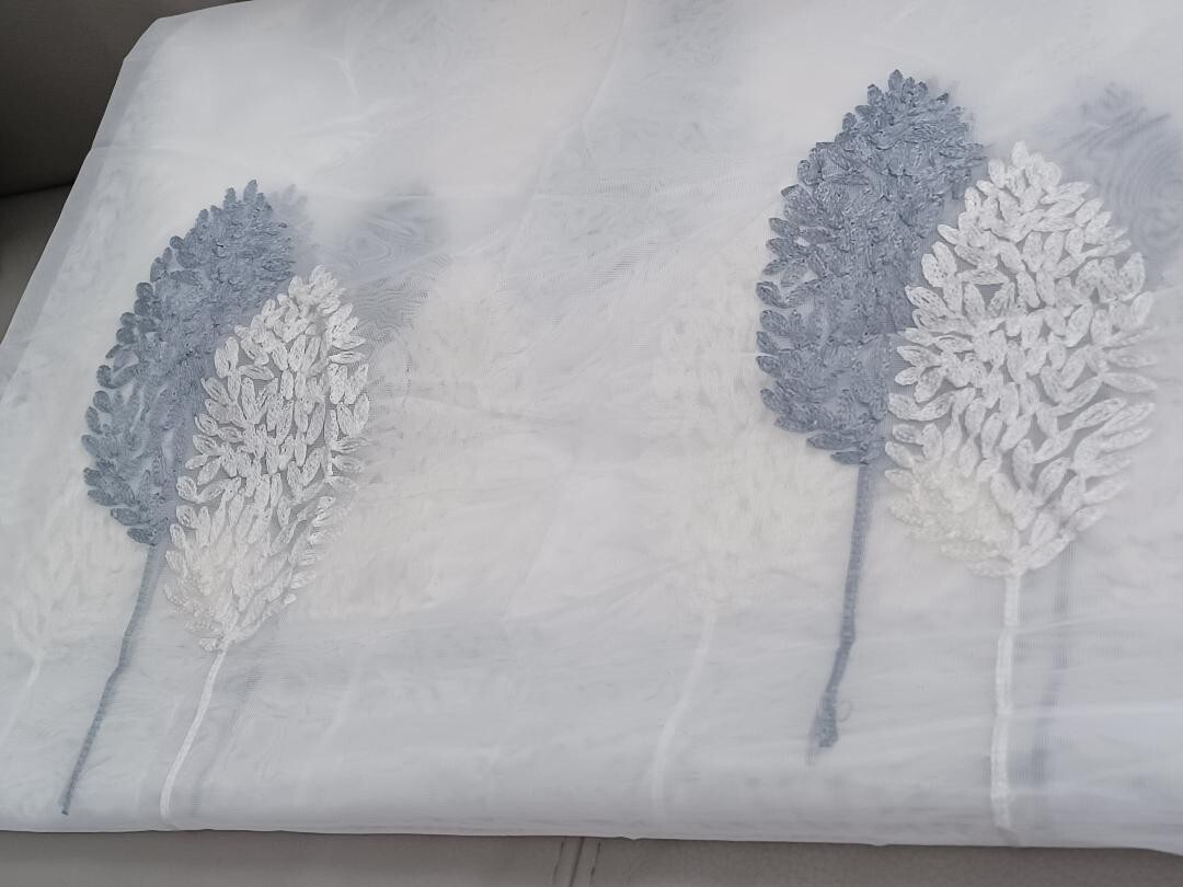 Window Curtains White Sheer Panels Embroidered Leaves 88″L x 100″W (Pack of 2)