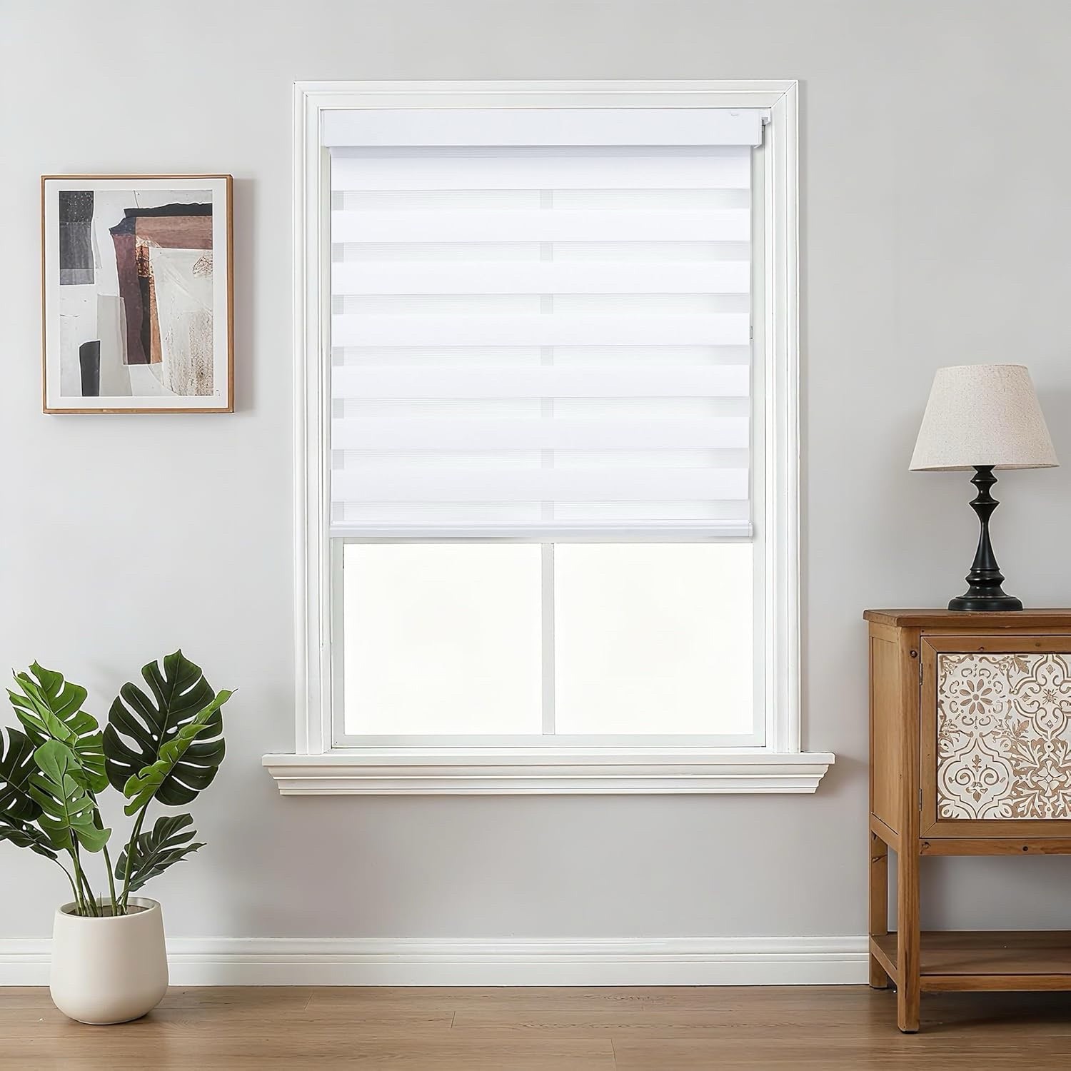 Joydeco Cordless Zebra Blinds Light Filtering White 35 x 75 in No Drill 2025
