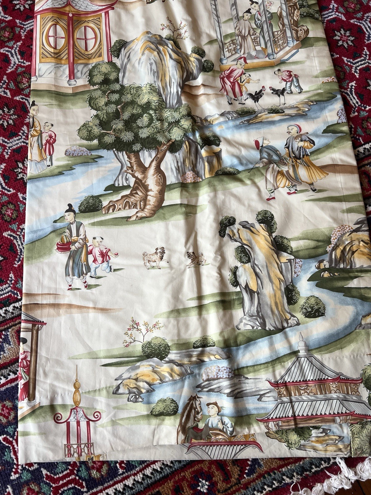 Custom triple pleat drapes Scalamandre Shanghai traditional chinoiserie
