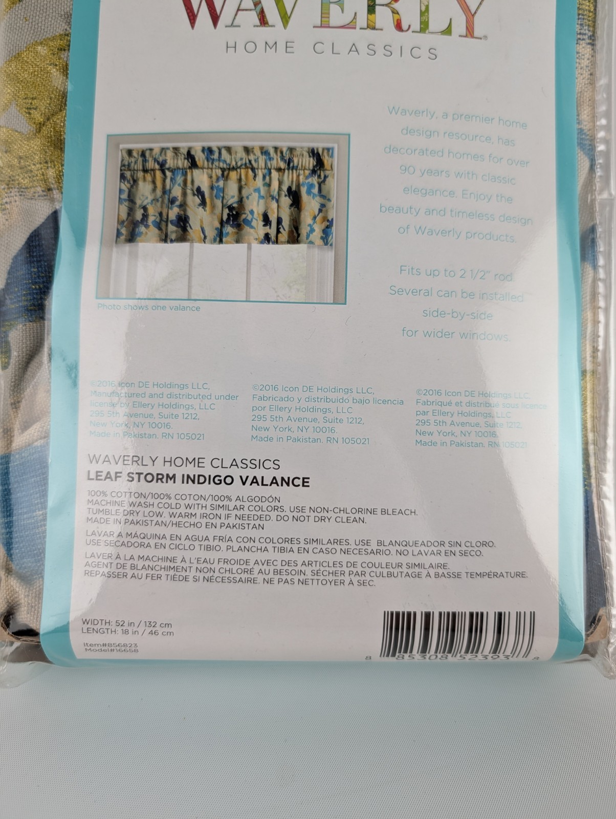 Waverly Home Classics Valance 52×18″ Leaf Storm Indigo Blue #856823
