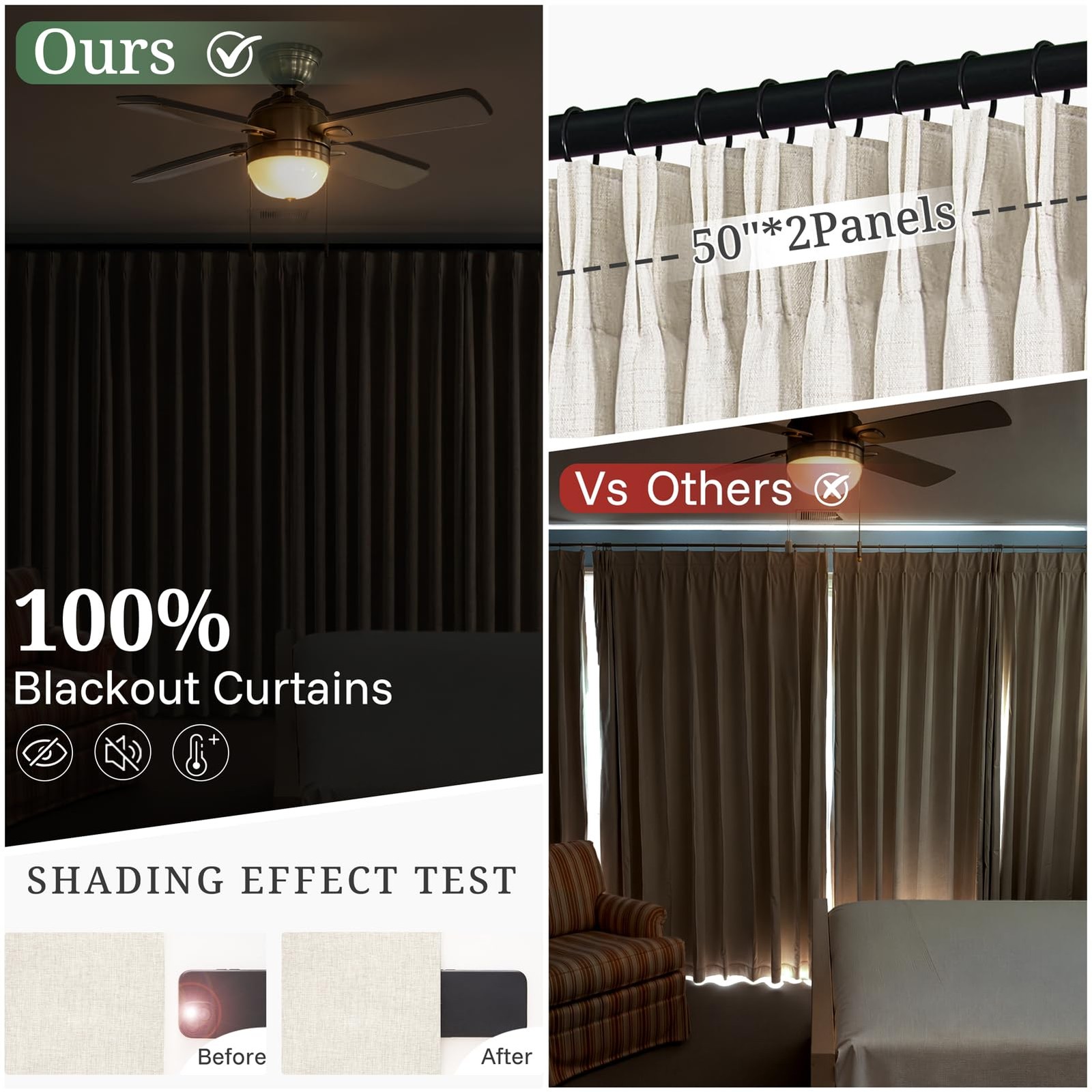 Pinch Pleated Linen Curtains Blackout 96 Inches Long 2 Panels Set for Living/…