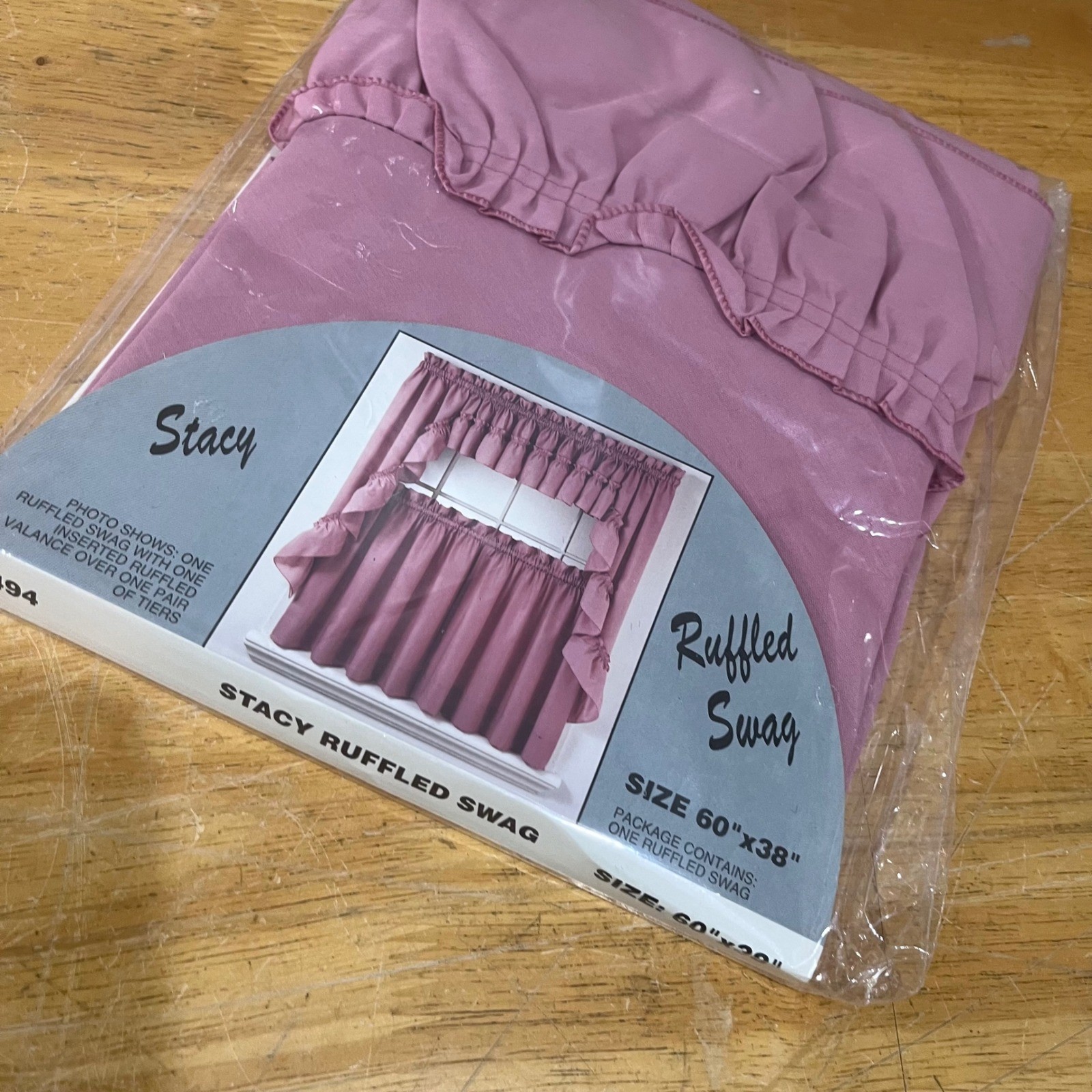 Vtg Stacy Ruffled Swag & Valance Set Raspberry Pink Cottagecore Kmart USA NEW