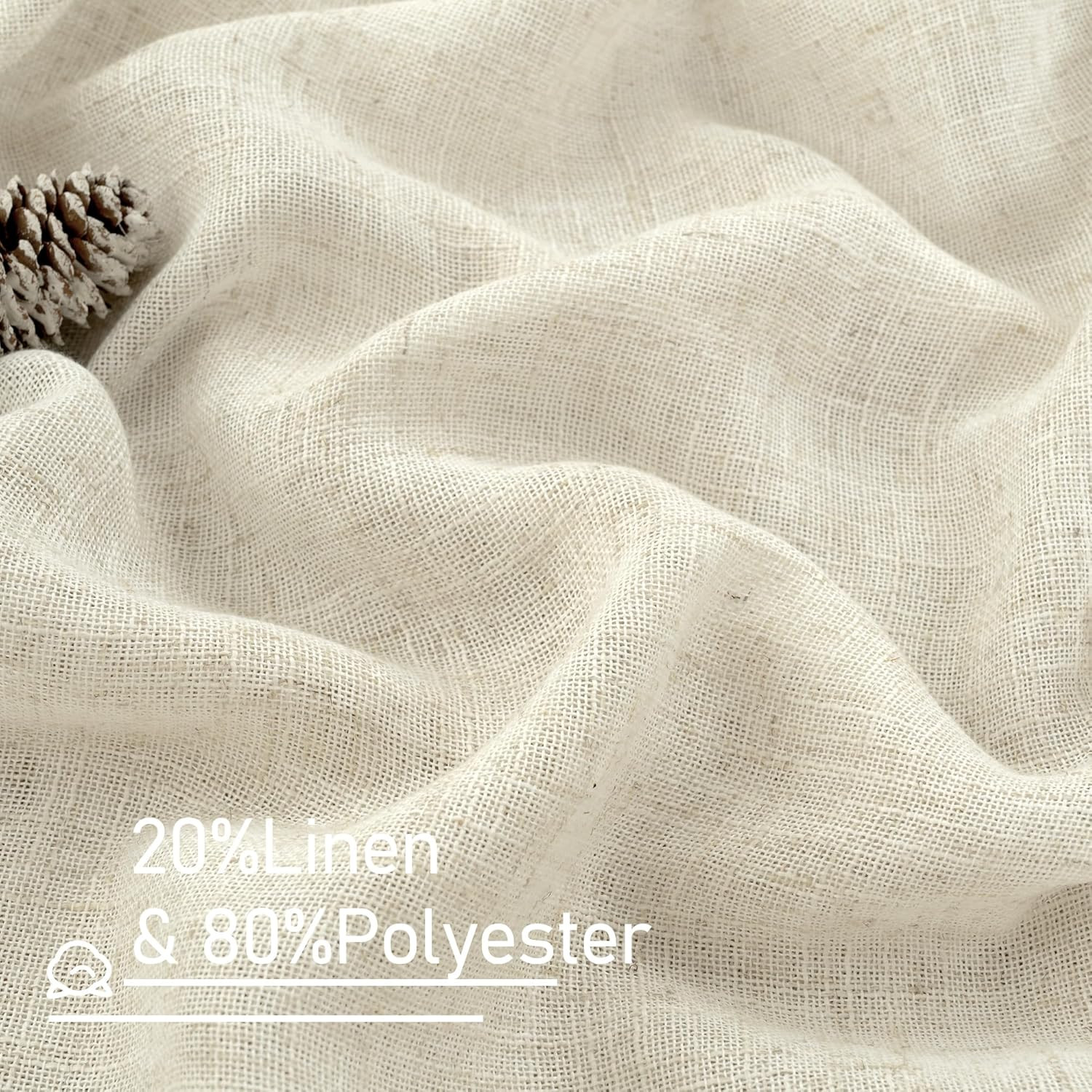 Linen Curtains 40 Inch Length 2 Panels, Cream Ivory Semi Sheer Light Filtering P