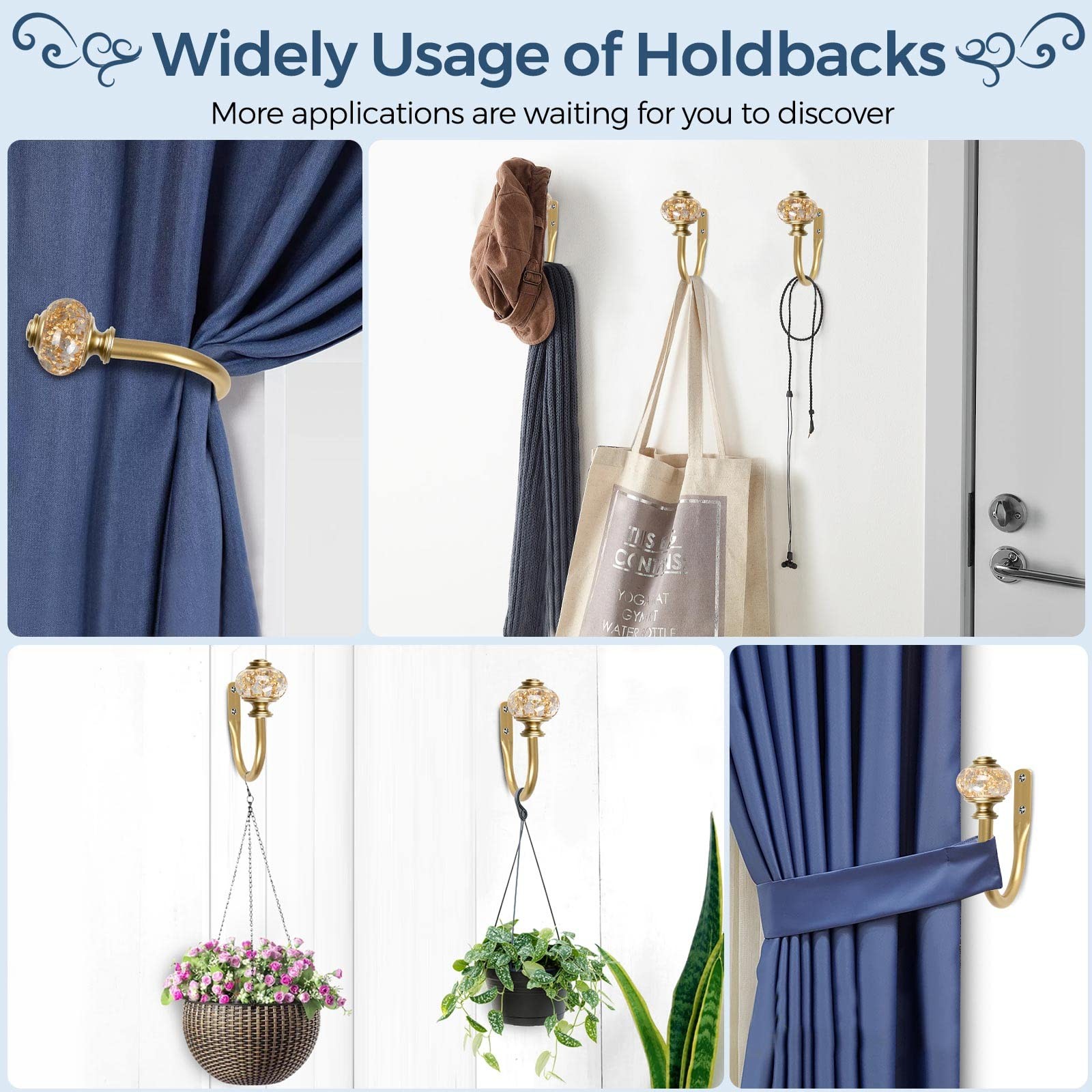Curtain Tie Backs 2 Pack lbs Decorative Wall Hooks lbs Gold Translucent Finials