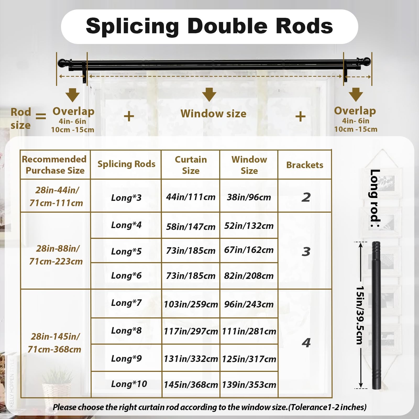 1 Inch Double Curtain Rods for Windows 28in-44in, Heavy Duty Decorative Drape…