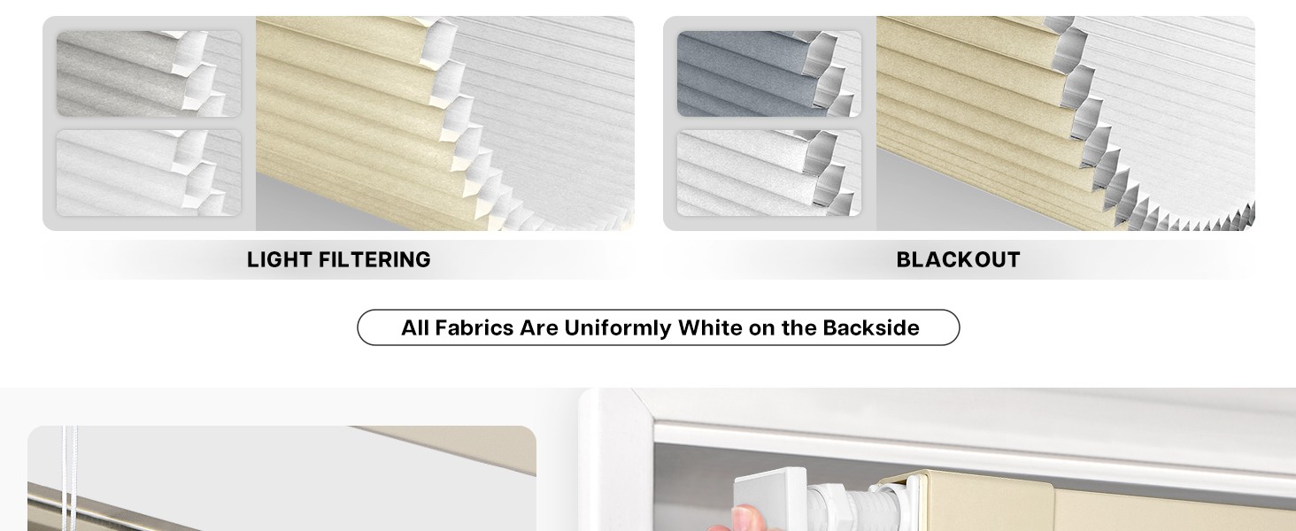 Lazblinds No Drill TDBU Cellular Shades, 45″ W x 72″ H, White | Blackout