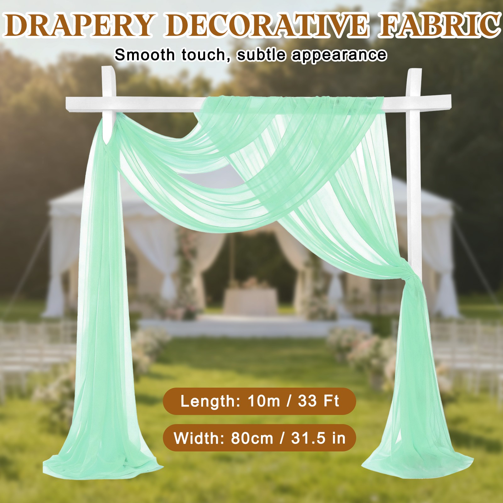 Wedding Arch Draping Fabric 32”x33Ft Sheer Drapes Chiffon Fabric Pale Green