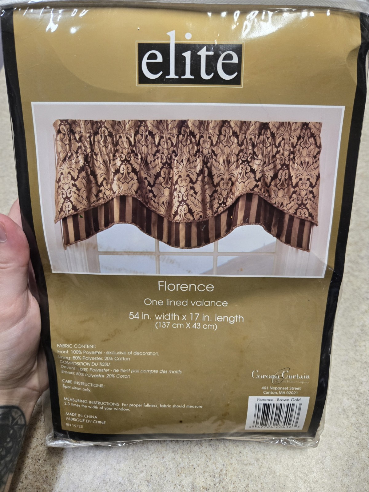 Elite Florence 54in X 17 Lined Valence Brown & Gold Curtain Vintage