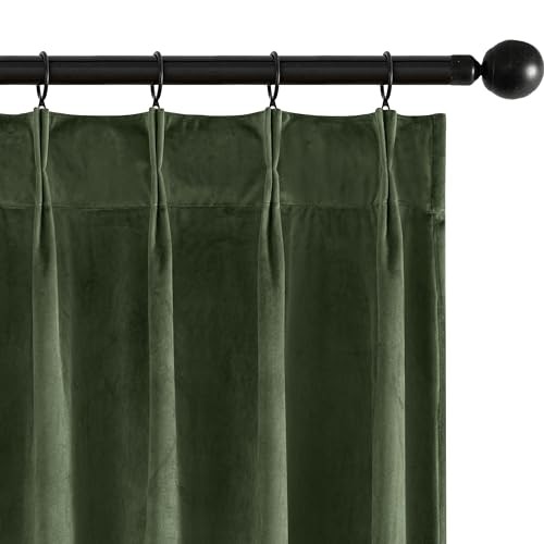 Velvet Curtains 96 inches Long, Pinch 40″W x 96″L (Pack of 2) Olive Green