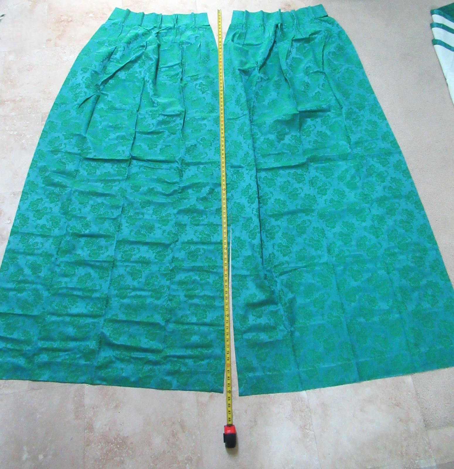VTG Damask Jacquard Brocade Pinch Pleat 2 Curtain Panels 24x 84″ each BLUE/GREEN