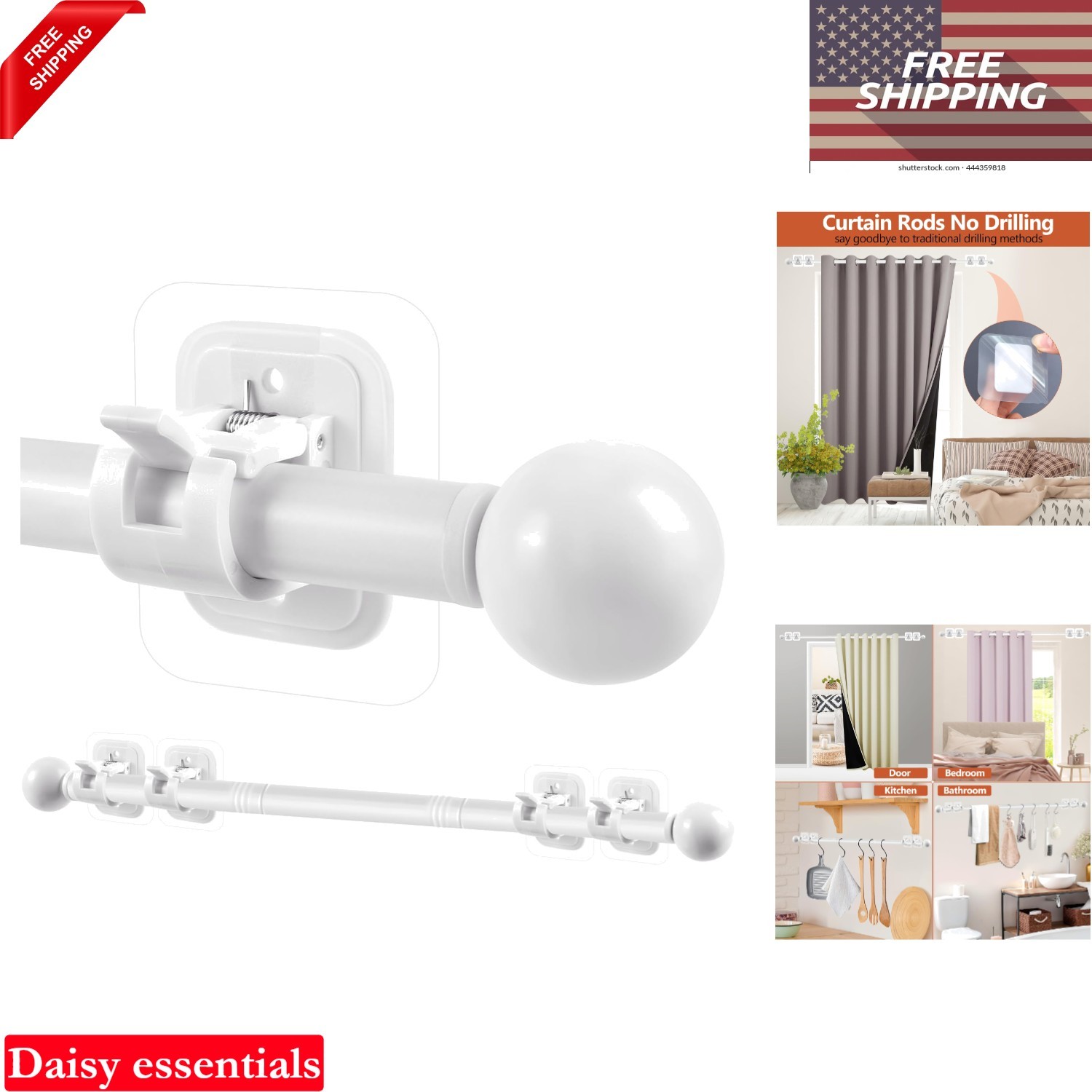 No Drill Curtain Rods 30-45 In White Stainless Steel Adjustable Tension Pole