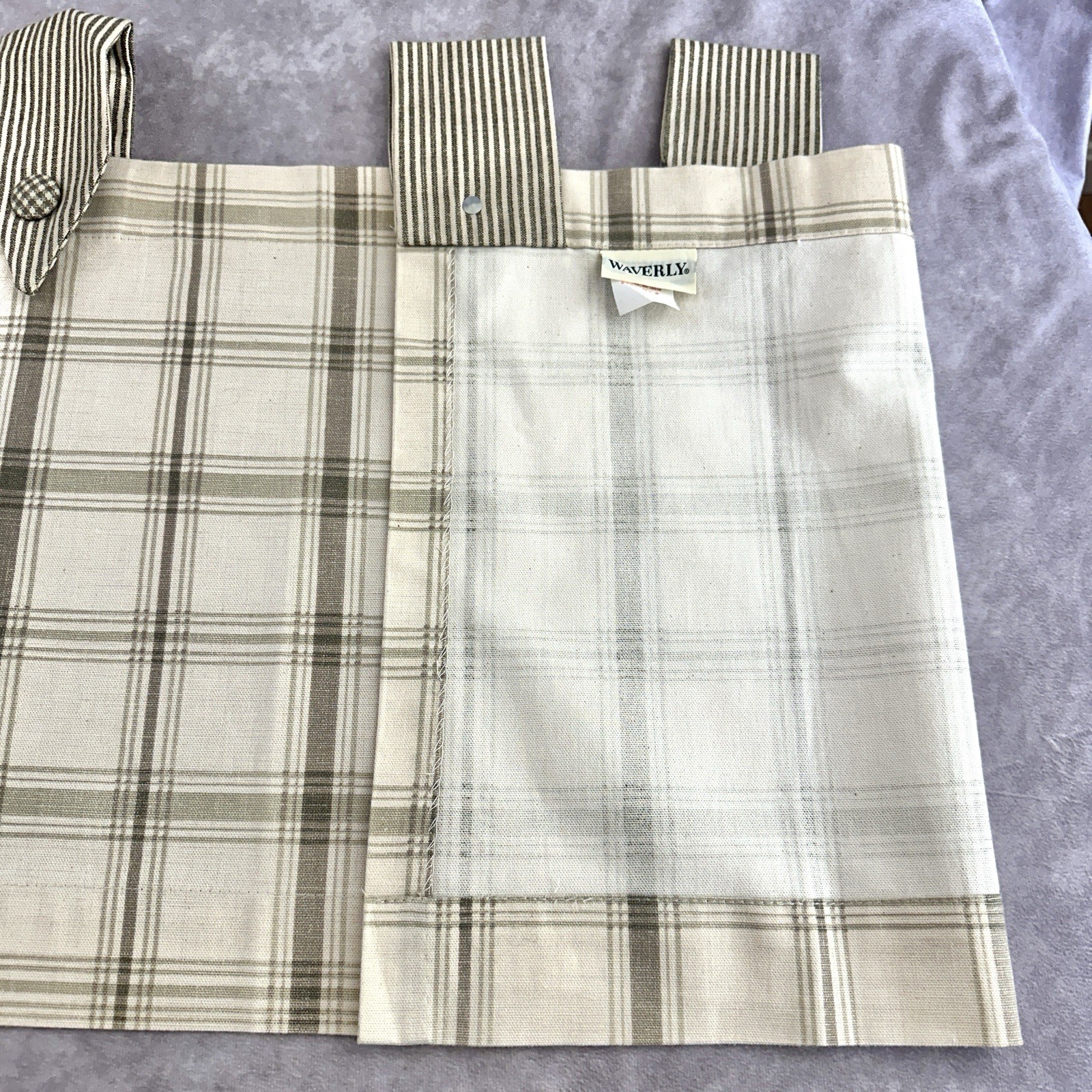 VTG Waverly Plaid Pointed Tab Valance Sage Green Taupe Cream 18×51 Farmhouse EUC
