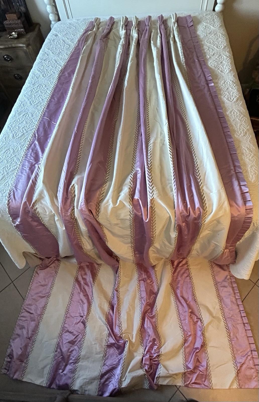 DREAMY Custom Drapery Panel 138”L Embroidery Pleated Side Ruffle Double Lined