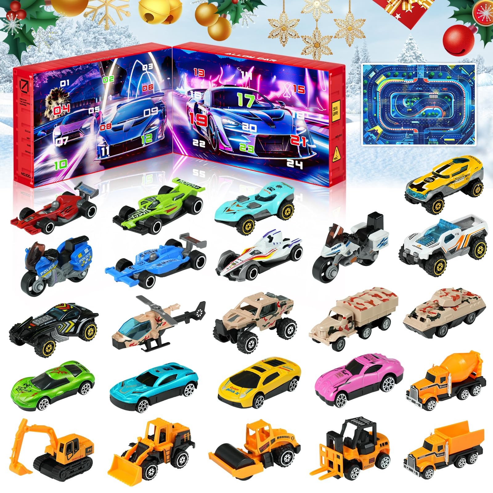 Advent Calendar 2025 for Kids Stocking Stuffer Toy Cars with 24 Different Alloy